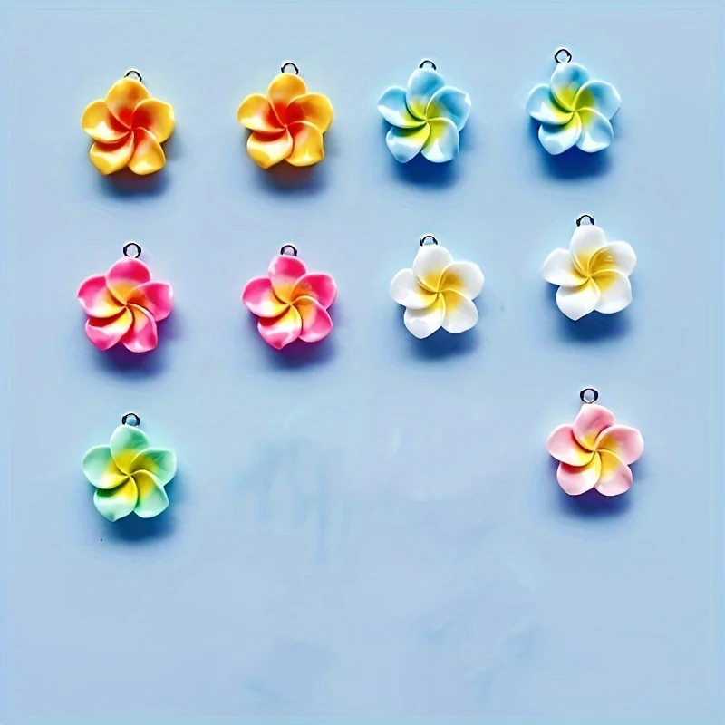 10 Uds. Colgante de joyería de resina de flor de huevo con cinco pétalos de flores pequeñas, colgante de flor de resina colorida de estilo veraniego
