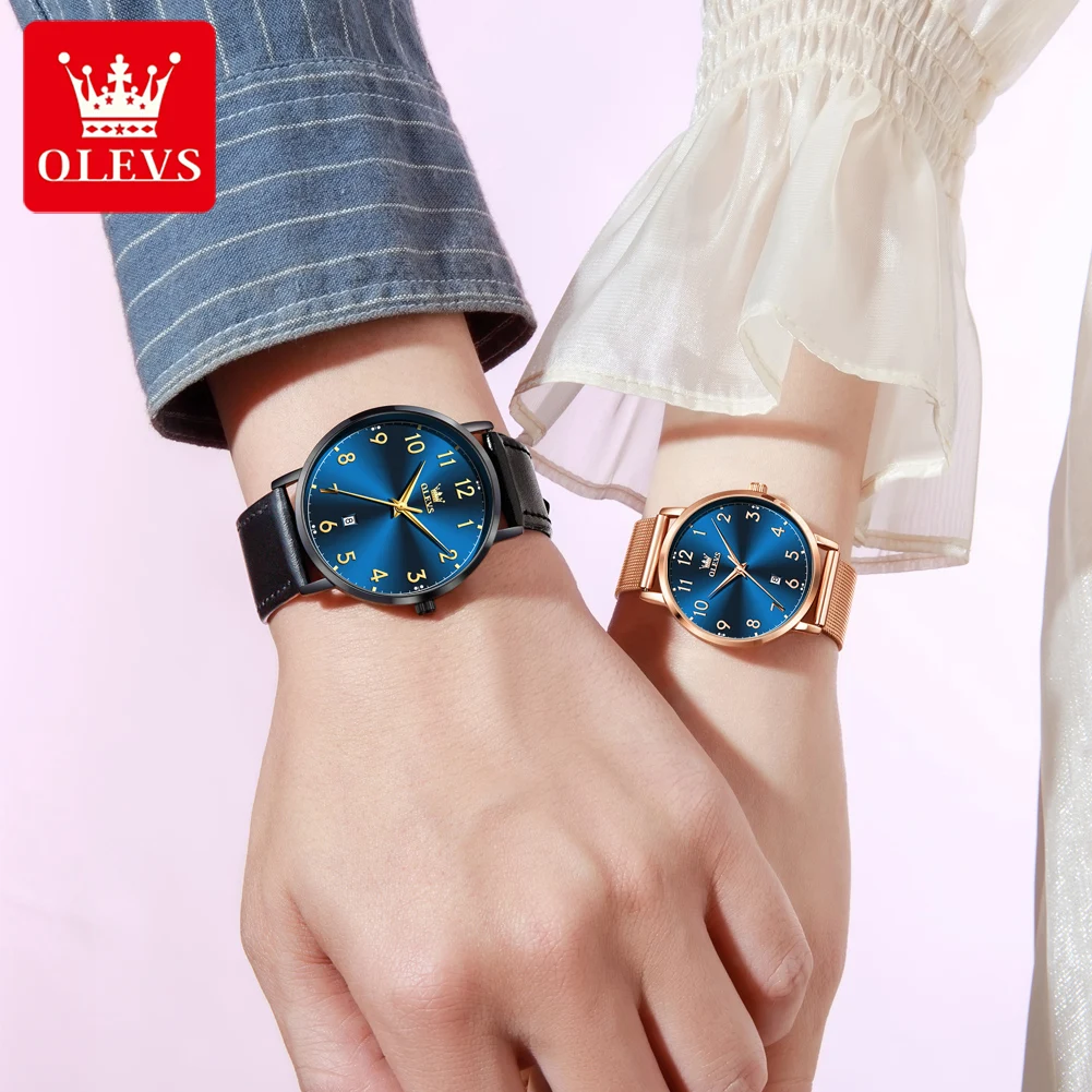 OLEVS Couple Watches 5653cp Simple Fashion Ultrathin Original Quartz Watch for Lover Waterproof Limunous His and Her Watch