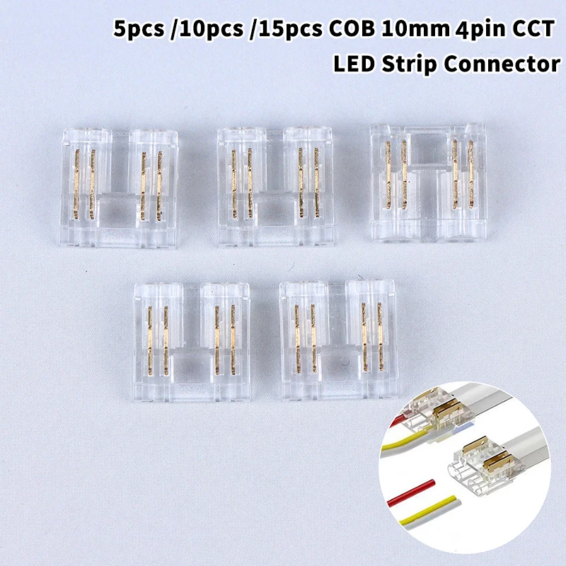5/10/15Pcs COB 10mm 4pin CCT LED Strip Connector Used For Wireless Gapless Adapter Expansion COB Strip Connection Accessories