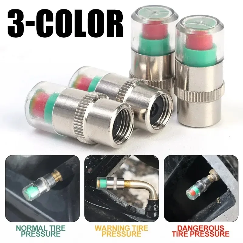 4pcs Car Tire Pressure Indicator Tire Pressure Gauge Indicator Alert Monitoring Valve Cap Sensor External Valve Detection