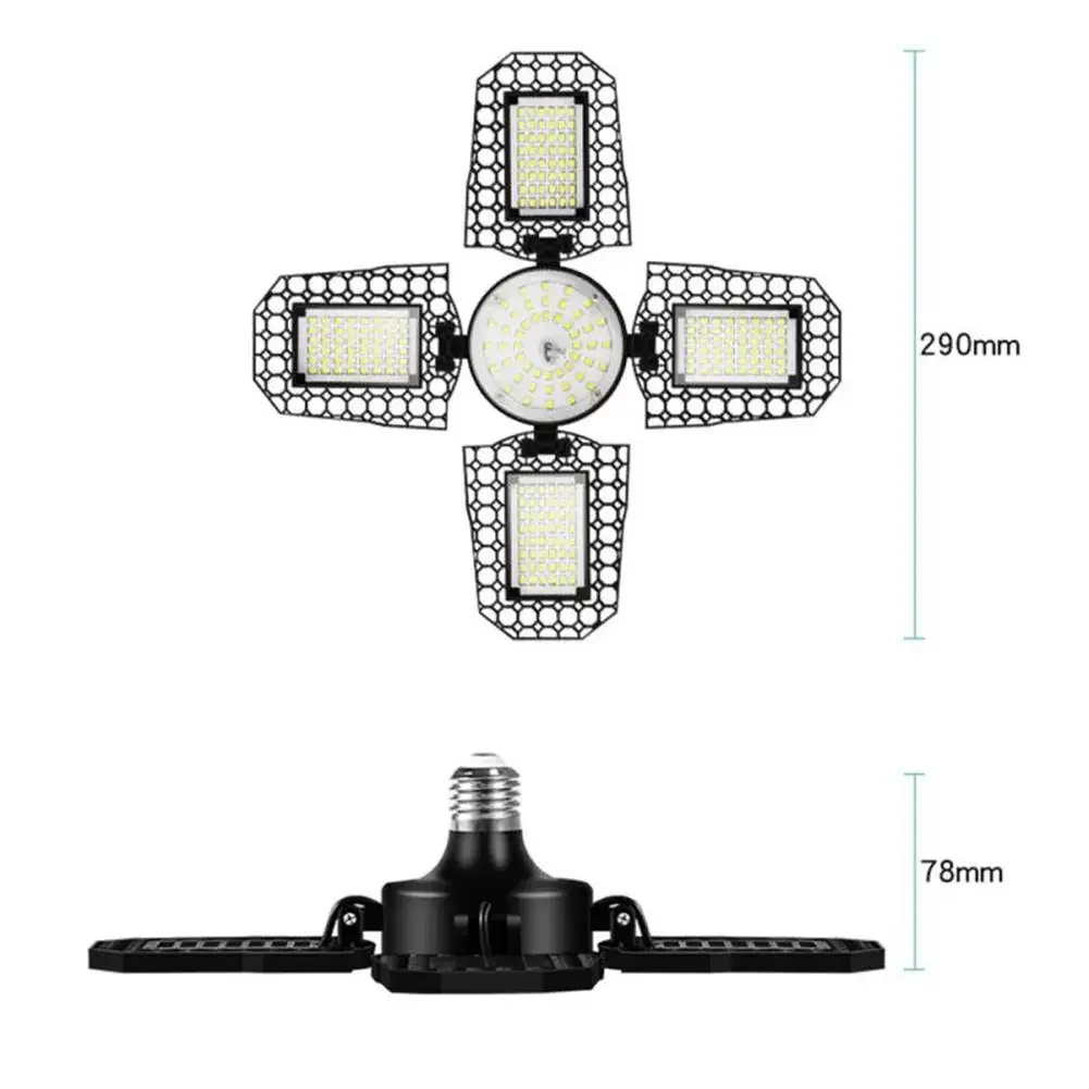 Dobrável Fan Blade Luz de teto, garagem LED Light, lâmpada deformável, armazém, oficina, deformação, 85-265V, E26