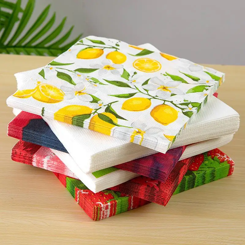 

Tough Colorful Printed Napkin Paper Towel Towel Lemon Fruit Party Applicable Wine Glass Decoration Paper Placemat 20Pcs/pac
