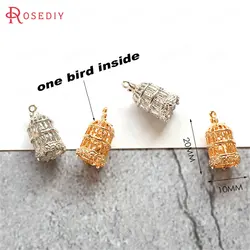 (F490)6 pieces 20*10mm High Quality Gold Color Plated Brass Bird Cage Charms Pendants Diy Jewelry Earrings Accessories Wholesale