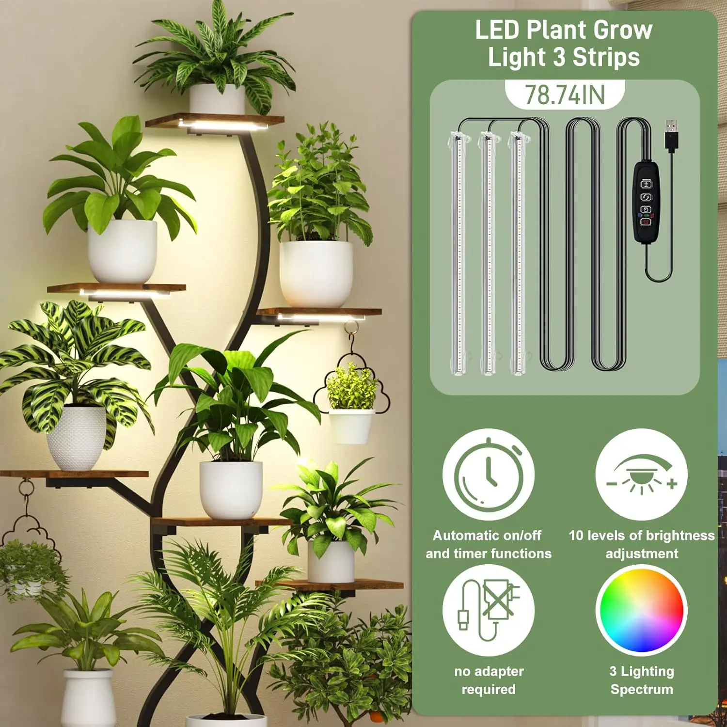 10th floor indoor plant rack, equipped with growth lights and a 63  angle indoor plant rack in 3 colors