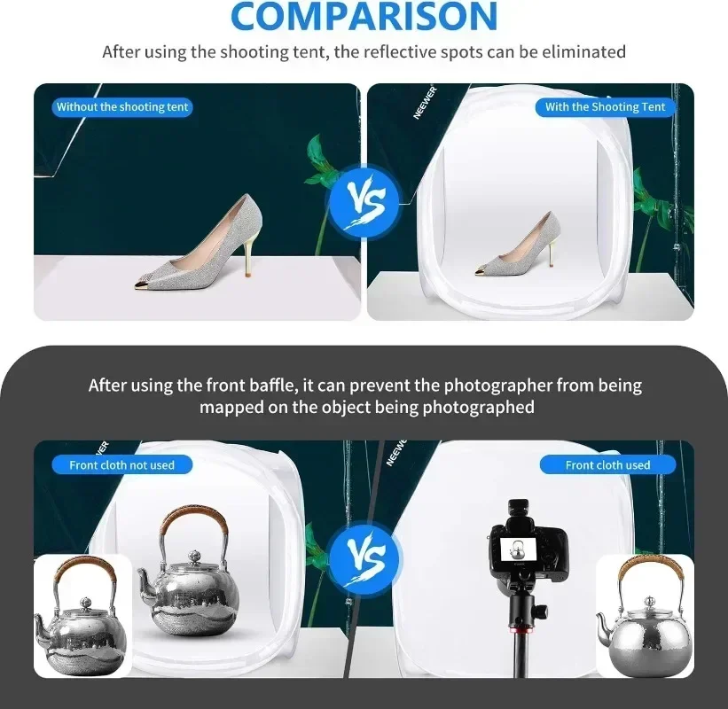 مجموعة صندوق ناعم لخيمة التصوير الفوتوغرافي مع خلفية (أحمر أزرق داكن أسود أبيض) للتصوير الفوتوغرافي