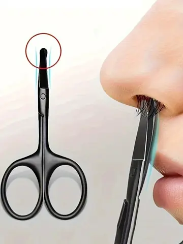 1PC Silver Mirror Light Black Round Head Safety Nose Hair Scissors Neutral Stainless Steel Scissors