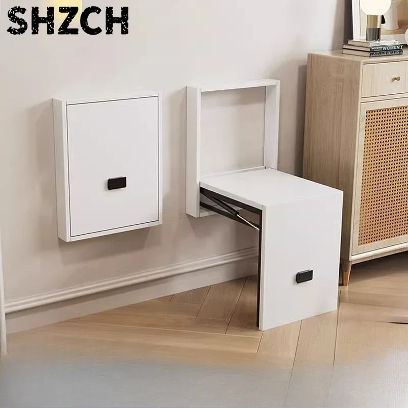 Foldable Wall Mounted Shoe Bench Space Saving Entryway Shoe Changing Stool Silent Buffering Durable Shoe Stool Easy Install