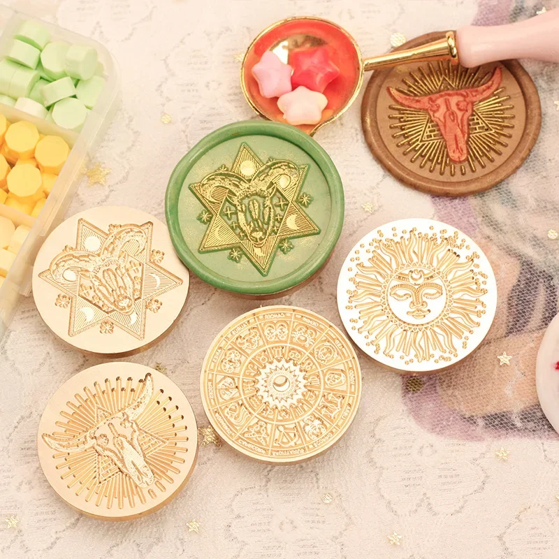 Taurus Aries Wax Seal Stamps Star Sun Embossed Stamp DIY Greeting Cards Making Envelope Scrapbooking Material Decorative Brass