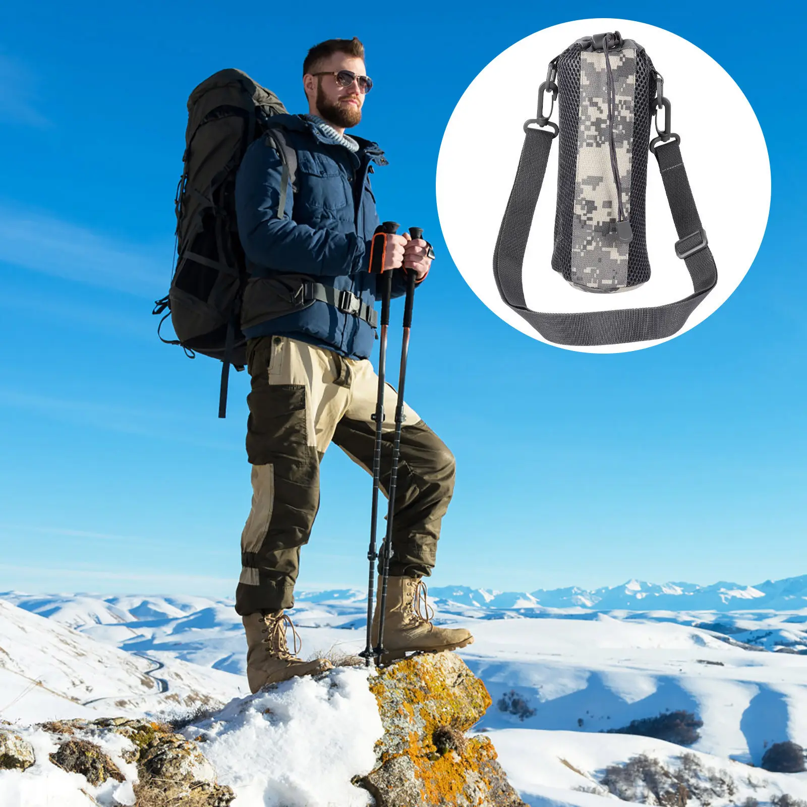 

Прочный эластичный чехол для бутылки с водой (1 шт.) с плечевым ремнем, нейлоновый термоизолированный чехол для путешествий, альпинизма и активного отдыха на природе