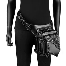Men Punk style Vintage PU Waist Pack, Multi-Purpose Drop Leg Bag for men, Motorcycle Bike Outdoor Travel Hiking Hip Belt Bag