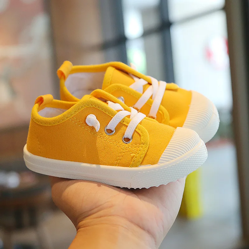 Zapatillas de lona para niños y niñas, zapatos de tenis con cordones, calzado informal amarillo