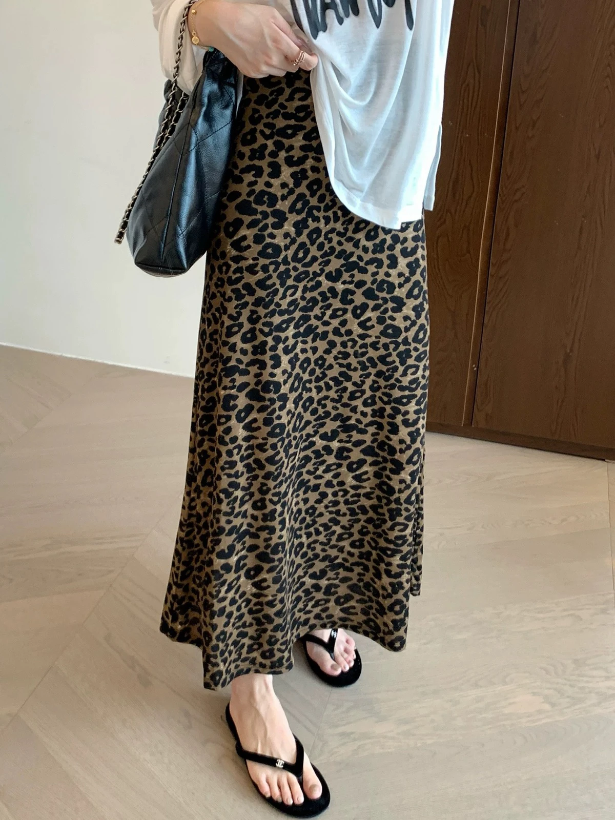 Faionable Frühling Sommer Dongdaemun Leopardenmuster f Rock Damen elastische Taille Sli langen Rock hohe Taille Polyester F...