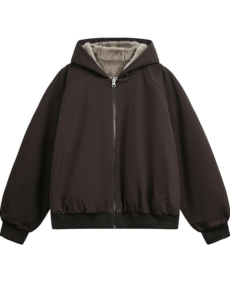 

ex Hooded Double-Sided Wearable Warm Fce Lined Cotton Jaet Couple Sle Thiened Winter Coat Casual Cleanfit Long S...