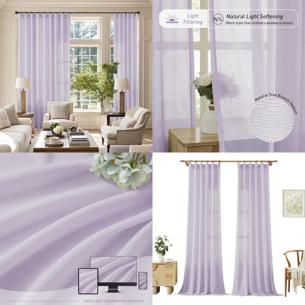 96 lawendowych zasłon woalowych z plisami, do drzwi przesuwnych, zestaw 2 paneli z haczykami