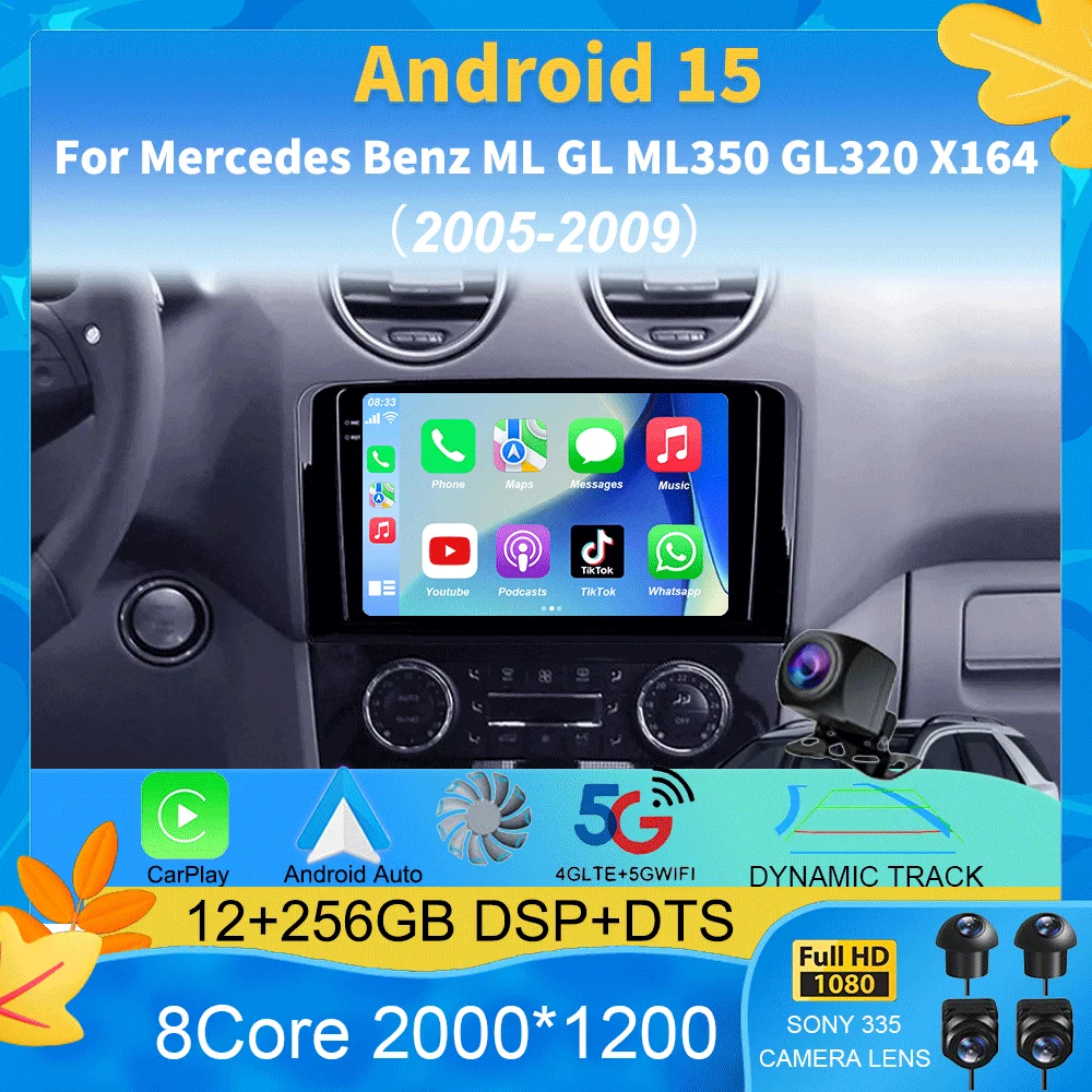 Android 15 Car Radio For Mercedes Benz ML GL ML350 GL320 X164 2005 - 2009 Multimedia Video Player Navigation stereo GPS No 2din