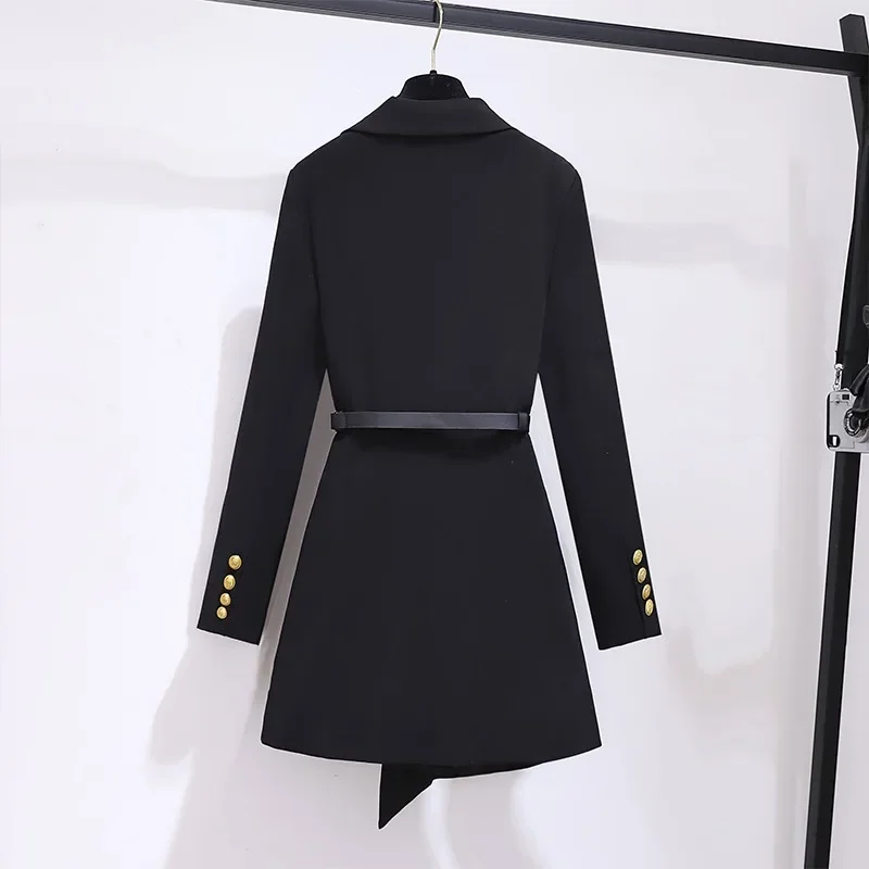 Spring and Autumn Women\'s Senior Sense Fashion Suit Jacket Dress Waist Slimming Temperament Suit Little Black Dress Coat