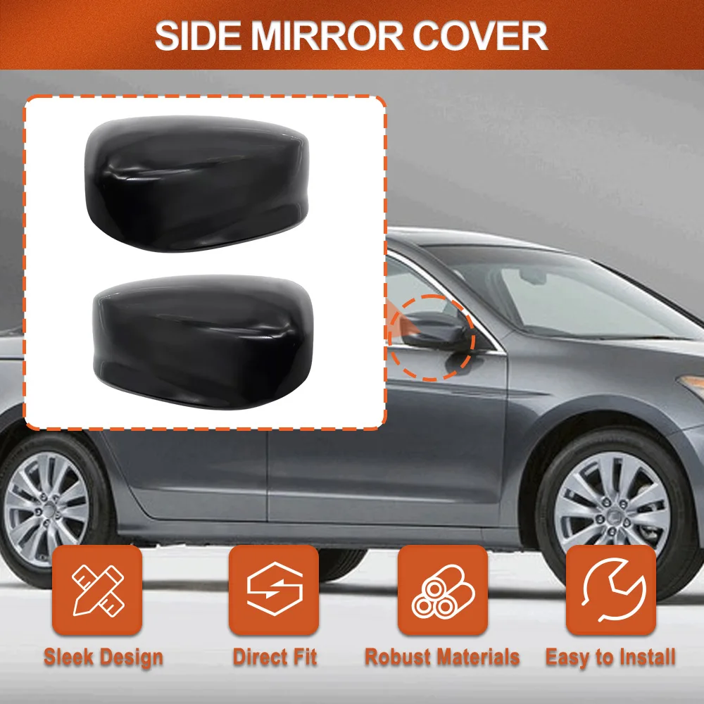 2PCS Car Side Mirror Cover Rear View Mirrors Cap ABS Unpainted Black for Honda Accord 2008 2009 2010 2011 2012 2013 US Version