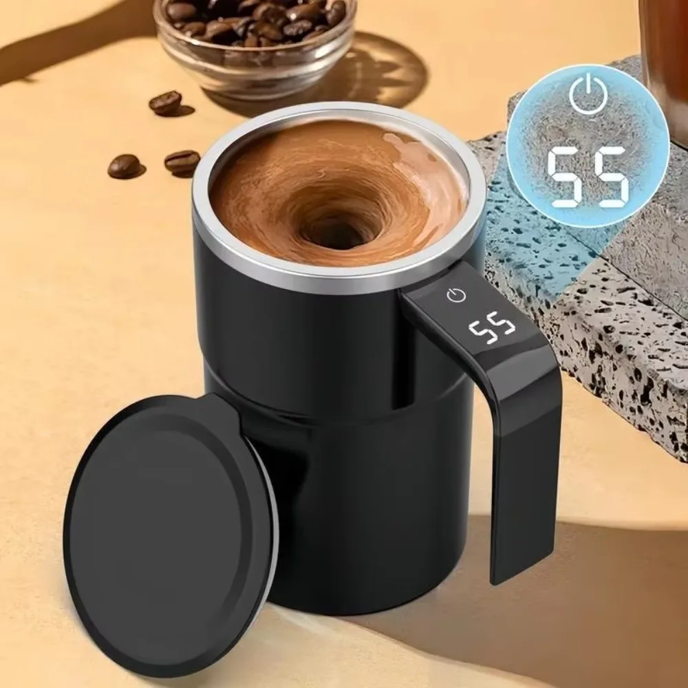 380ML Mini Electric Coffee Cup Rotating Blender With Cover Automatic Mixing Cup Warmer LED Temperature Display