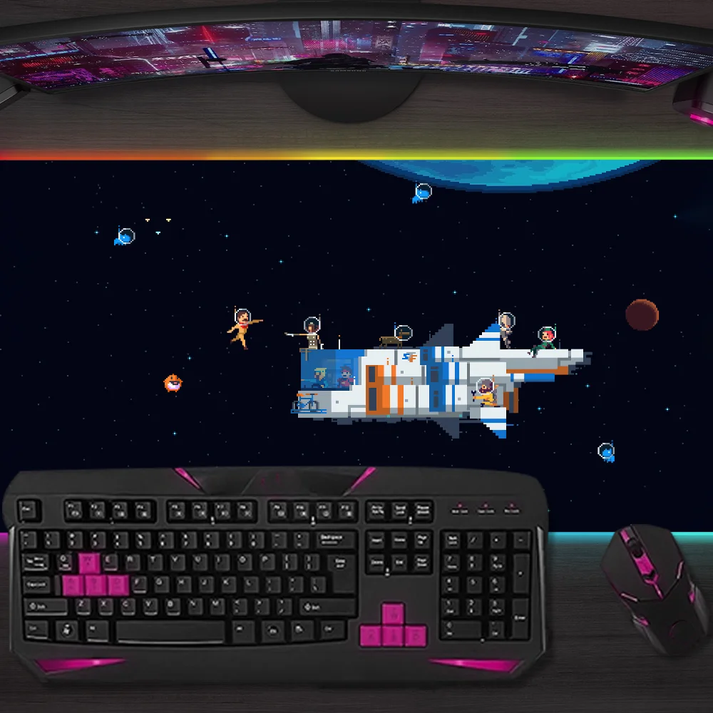 

U-Universe Pixel spaceship astronaut Mouse Pad Gaming MousePad LED Table Pads Micro USB Backlit Rubber RGB Desk Mats Desktop XXL