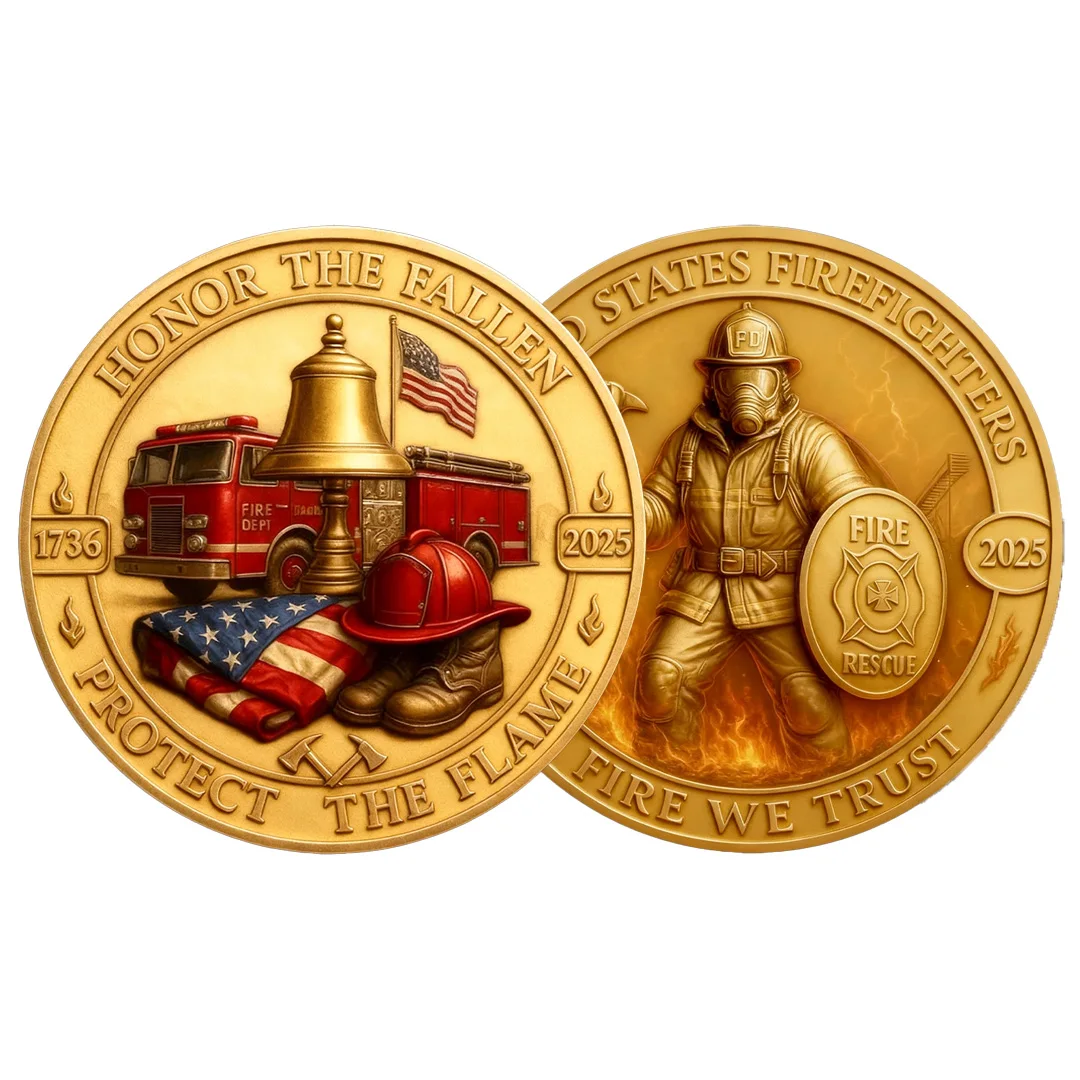 Honor The Fallen Printing Gold Plated Souvenir Coin We Trust United States Firefighter Collection Coin Home Decoration view 3