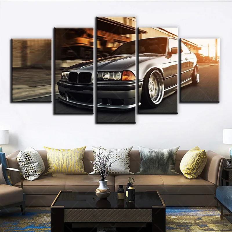 

E36 Car Poster Painting 5 Pieces Canvas Art Home Decor Sports Car Wall Picture Prints Interior Mural Living Room Framework