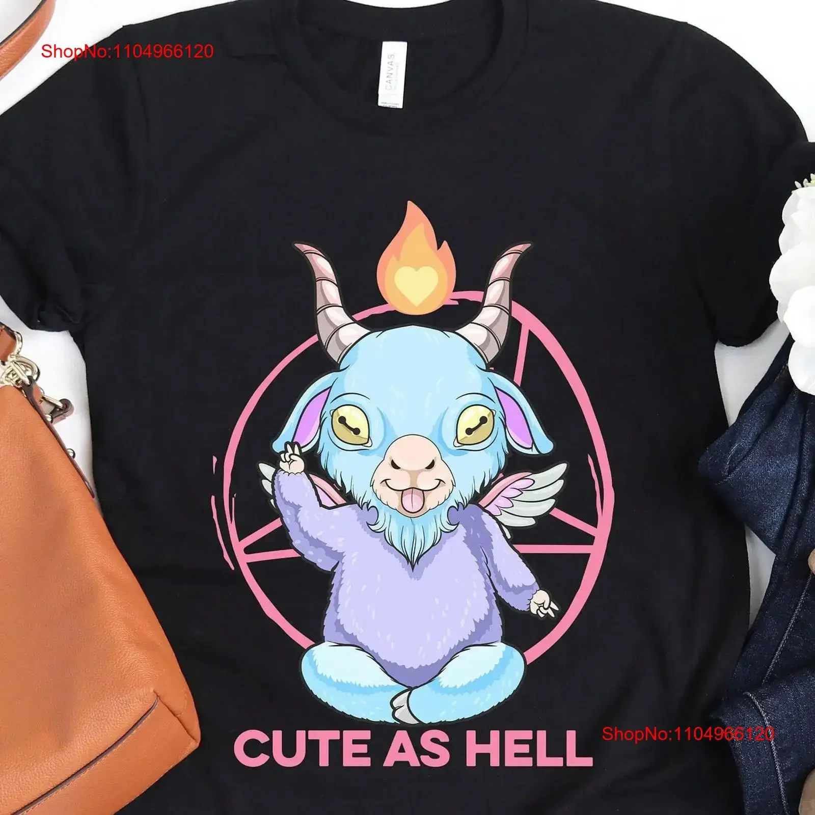 

Cute As Hell BaphomeT T Shirt Kawaii Pastel Goth Emo Nu Satanic Gothic vintage Washed streetwear graphic homme Casual