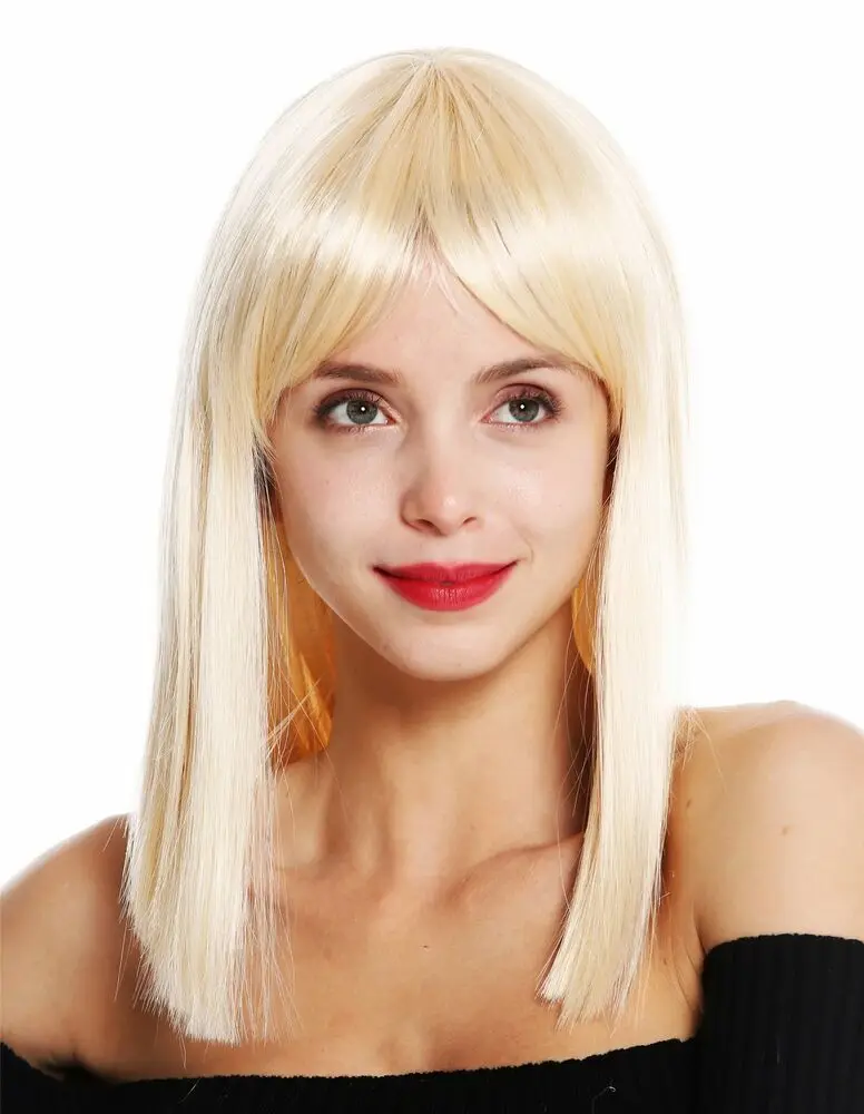 Wig Ladies Shoulder Length Smooth Fringe Parted Brighter Blonde Mix