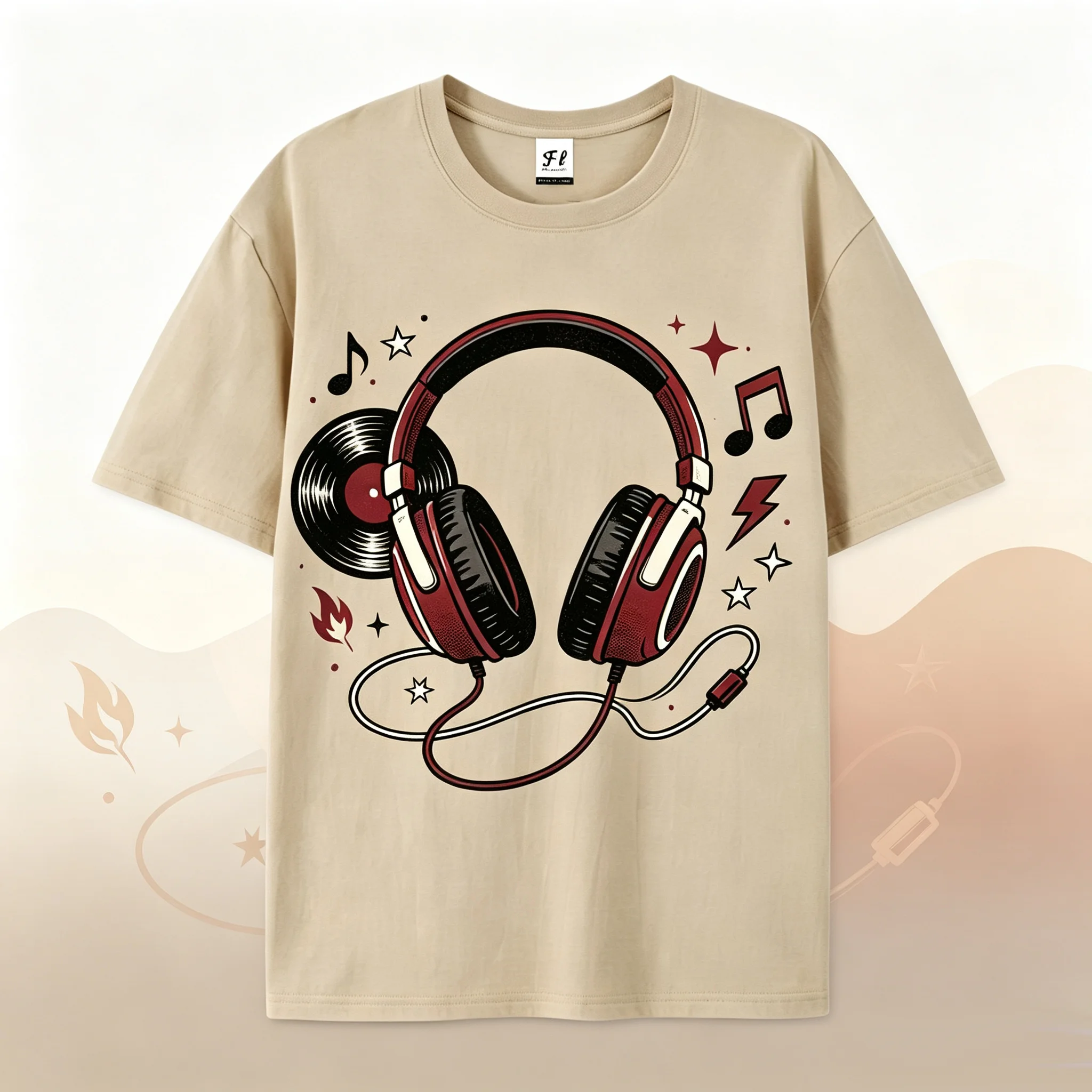 Retro Headphone Vinyl Record Graphic T‑Shirt Music Note Print Women Short Sleeve Loose Streetwear Casual Tops