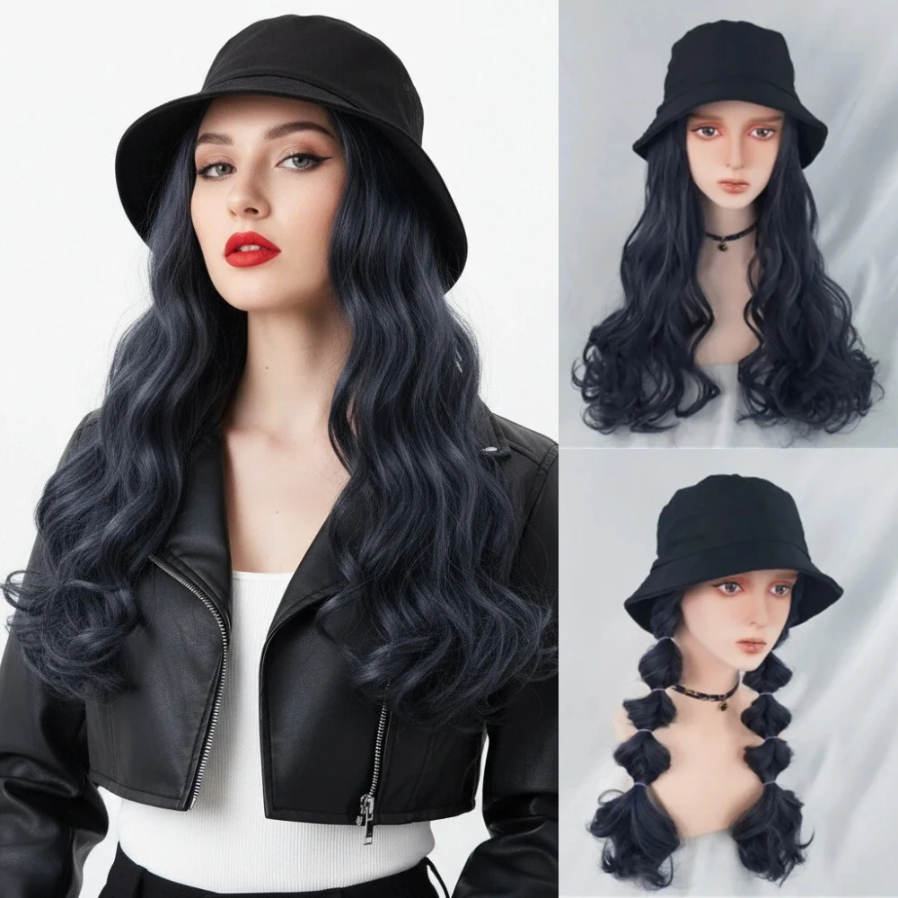 

Шляпа-парик с синтетическими длинными волнистыми волосами для женщин, модная бейсболка с накладными прядями, термостойкая, для повседневной носки и вечеринок