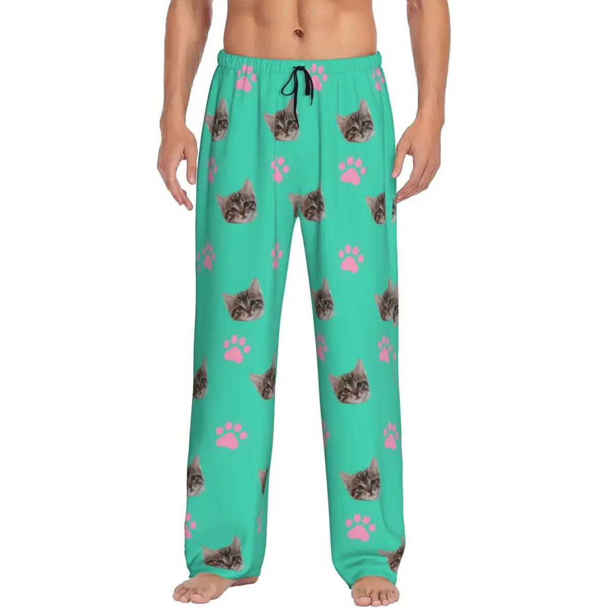 

Custom Personalized Pet Cat Face Pajamas Pajama Pants Men's Sleepwear Lounge Sleep Bottoms Stretch with Pockets