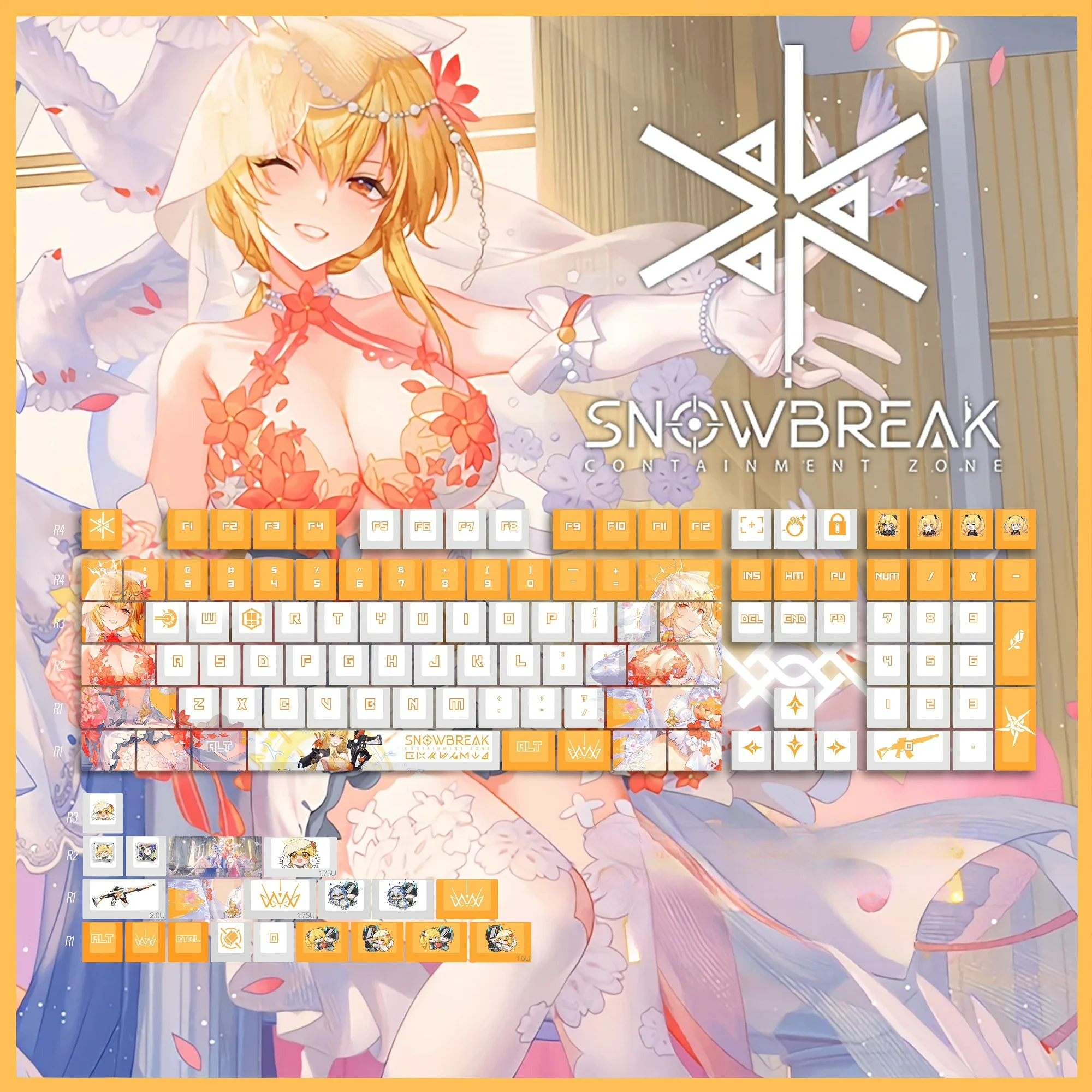 

128 Keys/Set Game Snow Break Fenny Golden Cute Girl PBT Cherry Profile for MX Switch Mechanical Keyboard Game DIY Custom Keys