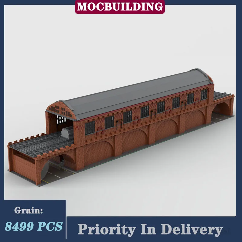 

City Elevated Train Station Model Building Block Assembly MOC Bridge Station Collection Series Toy Gift