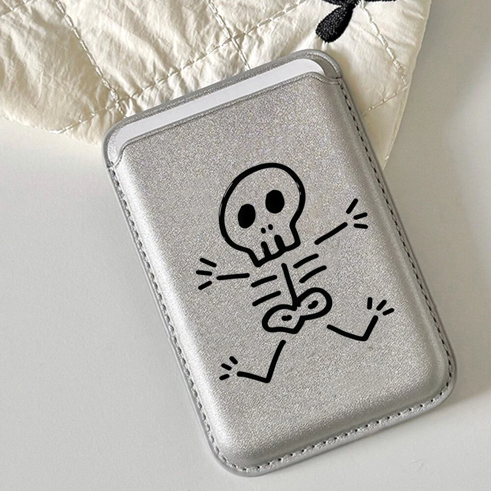Künstlerische Totenkopf-Leder-Kartenhülle für Magnetische Hüllen, Geeignet für alle iPhones, für Magsafe-Karten-Handytasche – Detail 1