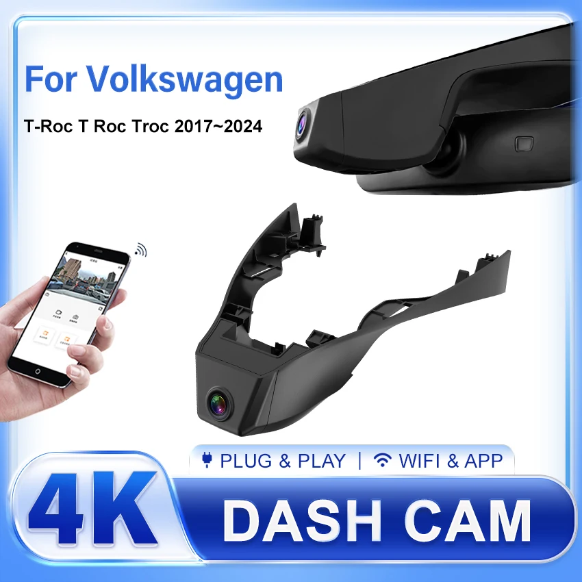 

For VW Volkswagen T-Roc T Roc Troc 2017~2023 2024 2025 4K Dashcam Wifi Dash Camera Dash Cam For Car Vehicle Video Recorder