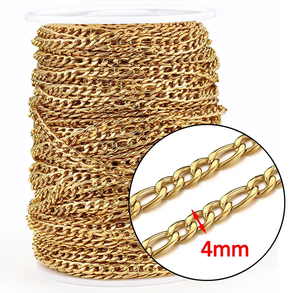 Kein Verblassen, 2 Meter Edelstahlketten für die Schmuckherstellung, DIY-Halskette, Armband, Zubehör, Goldkette, Lippen, Perlen, Perlenkette – Detail 23