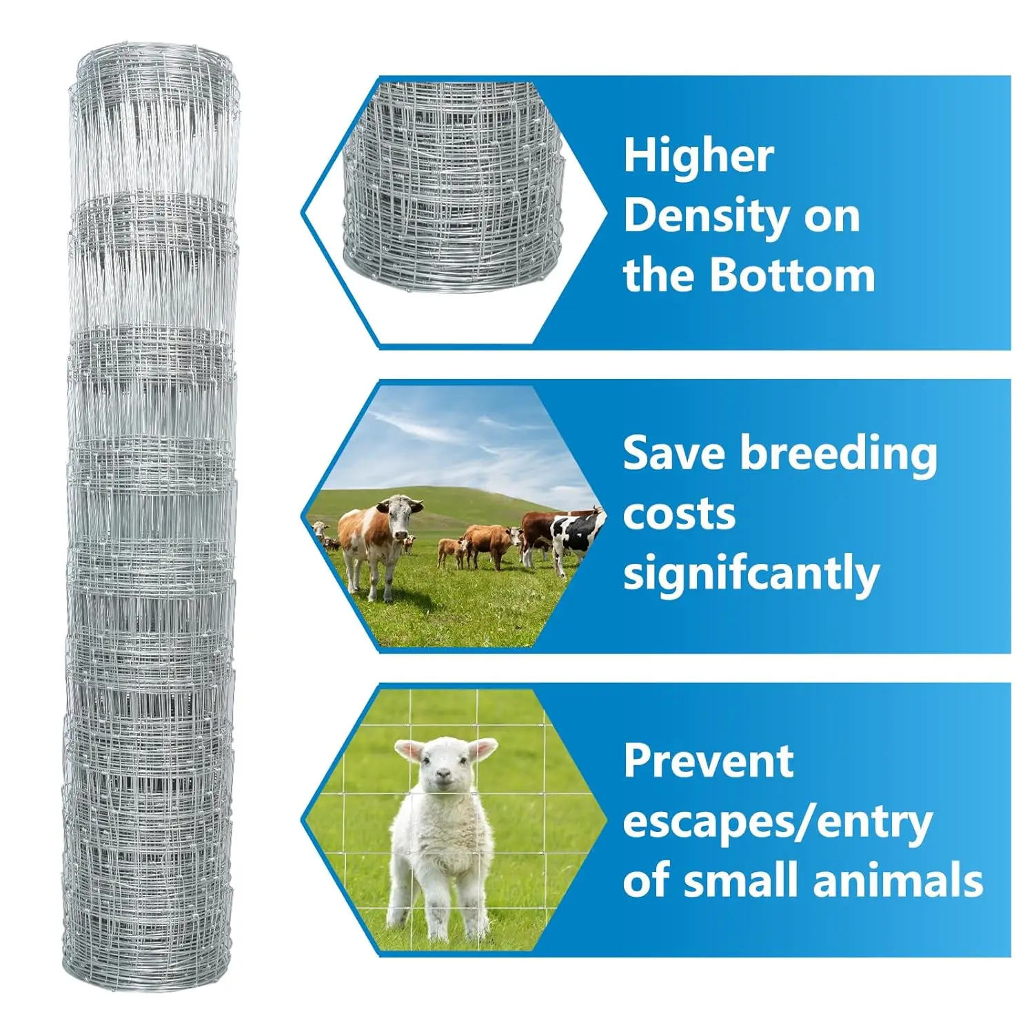 4ft x 164ft Galvanized Woven Wire Fence for Livestock and Yard Protection, Durable Animal Fencing