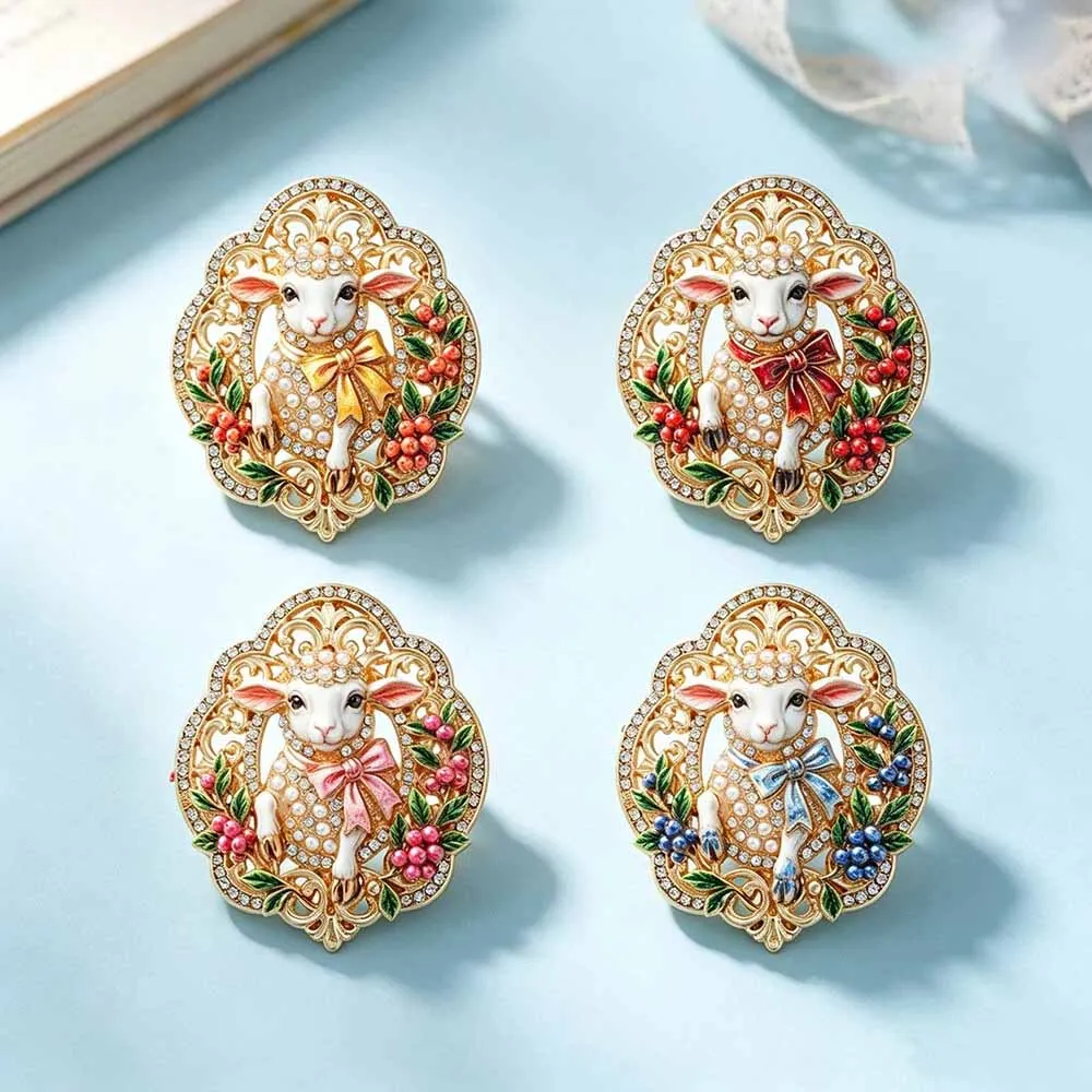 Cross border palace style lamb pin, full diamond hollow lace sheep pearl women's dress versatile chest accessory