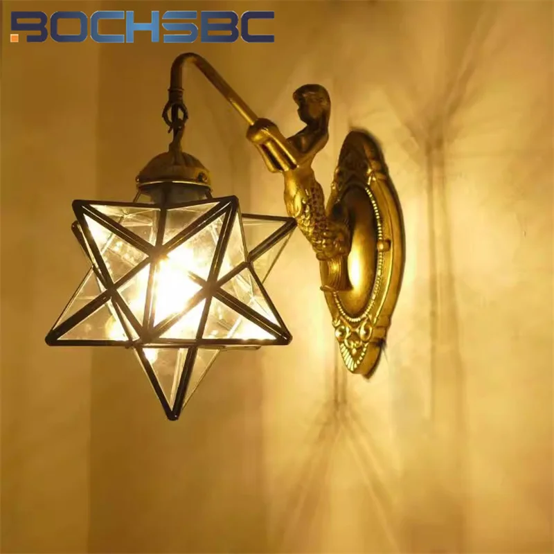 BOCHSBC Tiffany style Nordic children's room bedroom bed wall lamp for European restaurant corridor star wall lamp LED decor