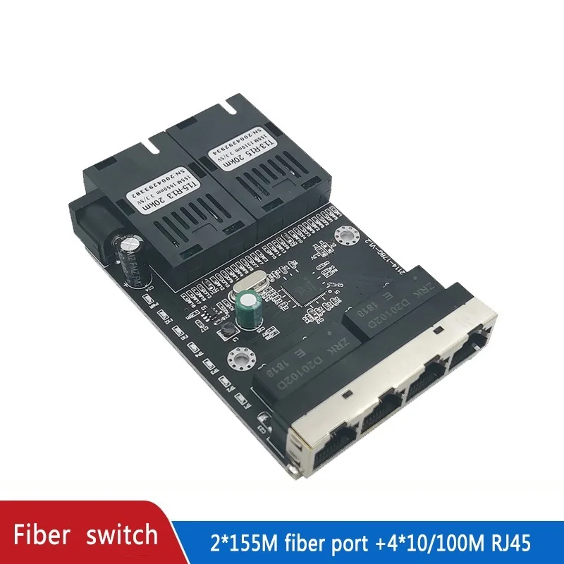 Top Ethernet switch Fiber Optical Media Converter Single Mode 4 RJ45 and 2 SC fiber Port 10/100M PCBA 10 pieces new