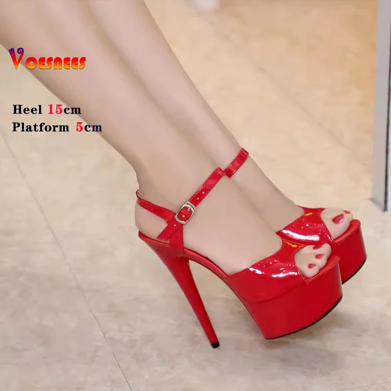 Black Thin Heels 6Inch Platform Sexy Exotic Women Sandals 15cm Peep Toe Pole Dance Shoes Stripper Heels Catwalk Bride Big Size