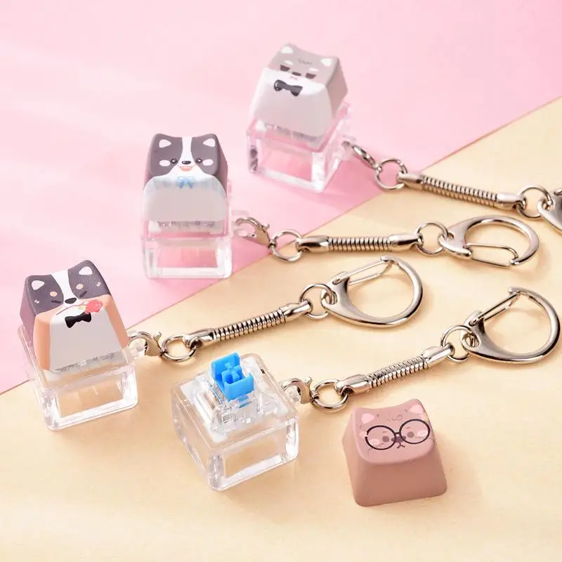 Niedlicher Katzen-Hunde-Anhänger, Stressabbau-Fidget-Schlüsselanhänger, Mechanischer Tastatur-Schlüsselanhänger, Hundethemen-Clicker-Fidget für Rucksack und Studium – Detail 8