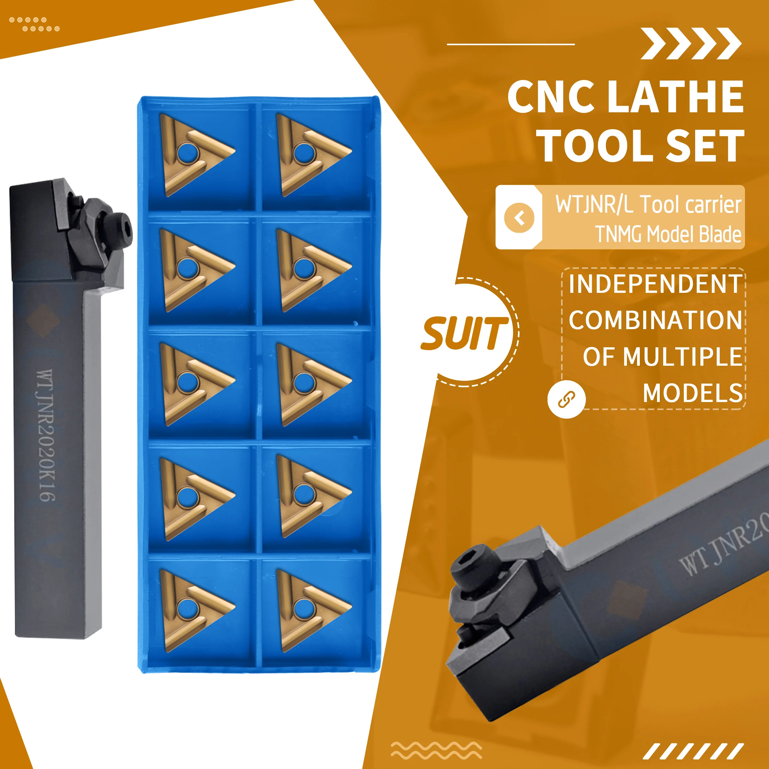 WTJNR1616 WTJNR2020 WTJNR2525M16 WTJNL External Turning Tool Holder +10 pcsTNMG Wearable Carbide Inserts Lathe Turning Tools Set