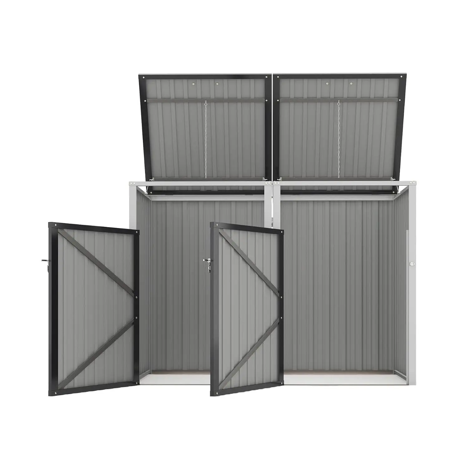 

Outdoor Storage Shed for 2 Garbage Bins, 54 Cu Ft Metal Trash Can Storage with Hydraulic Lid, Galvanized Steel, Custom