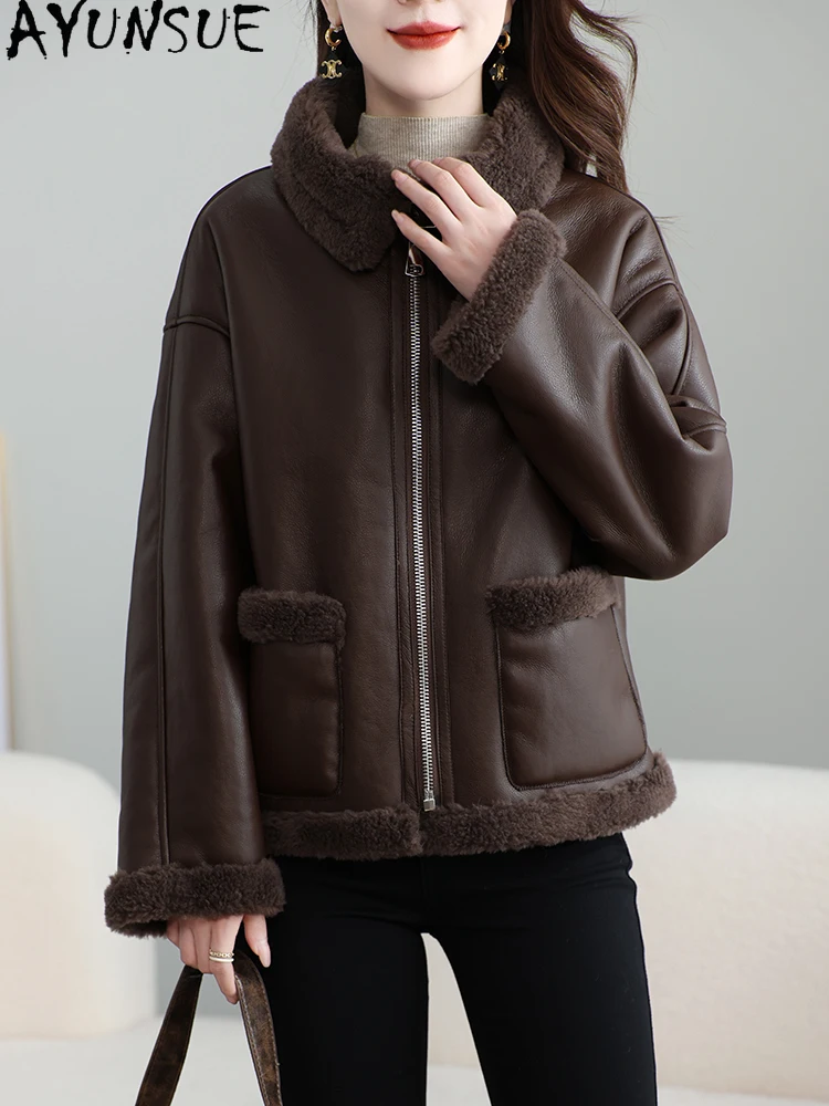 AYUNSUE 100% manteau de fourrure de laine femmes 2025 automne hiver vêtements fourrure intégrée Пajiто Ж onderе nouveau dans manteaux femme veste de moto