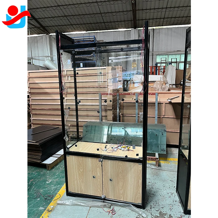 맞춤형 풀 비전 높이 조절 가능 진열장, 스모크 샵 진열 캐비닛, 보석 진열 유리 쇼케이스 (하단 캐비닛 및 조명 포함)