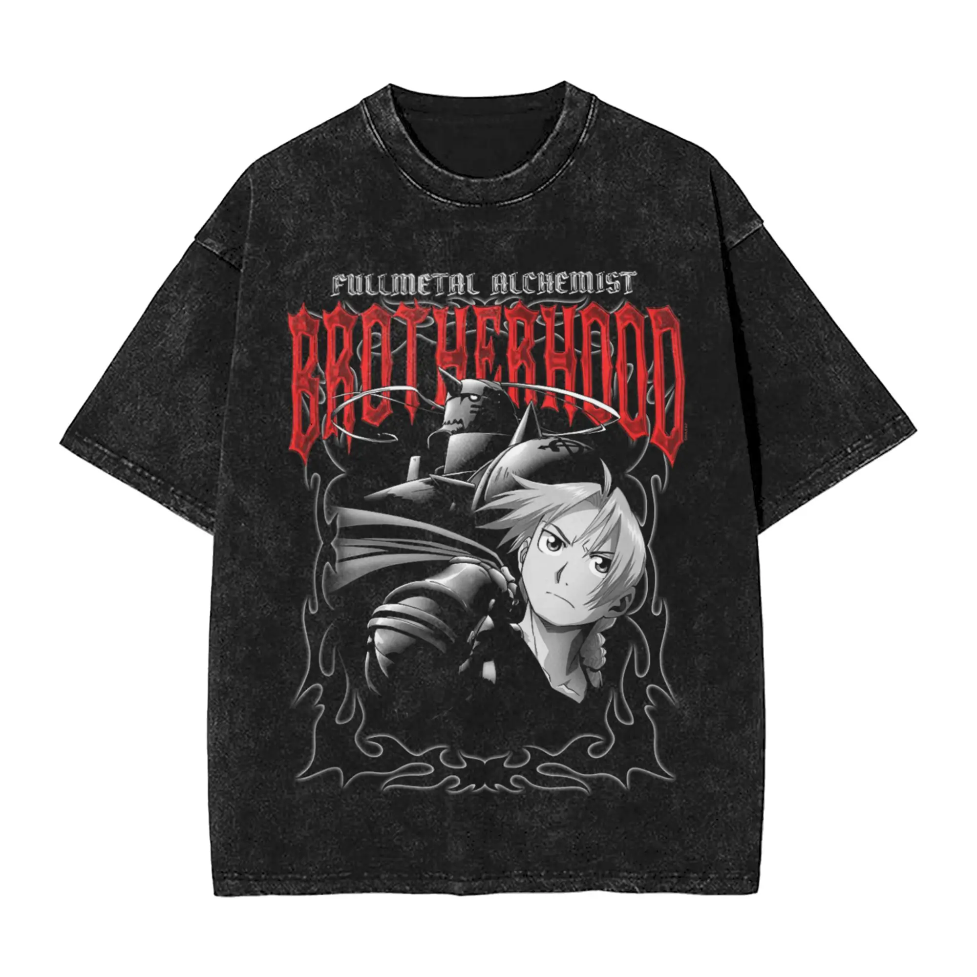 Fullmetal Alchemist Brotherhood Gothic Frame Brothers Anime T Shirts Men Cotton Vintage T-Shirts O Neck  Tees Short Sleeve Tops