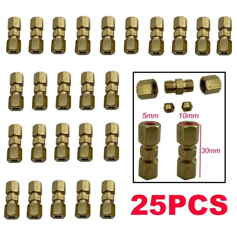 25x 33x10mm Screw Thread Tubing Brass Straight Reducer Compression Fitting Connector 3/16