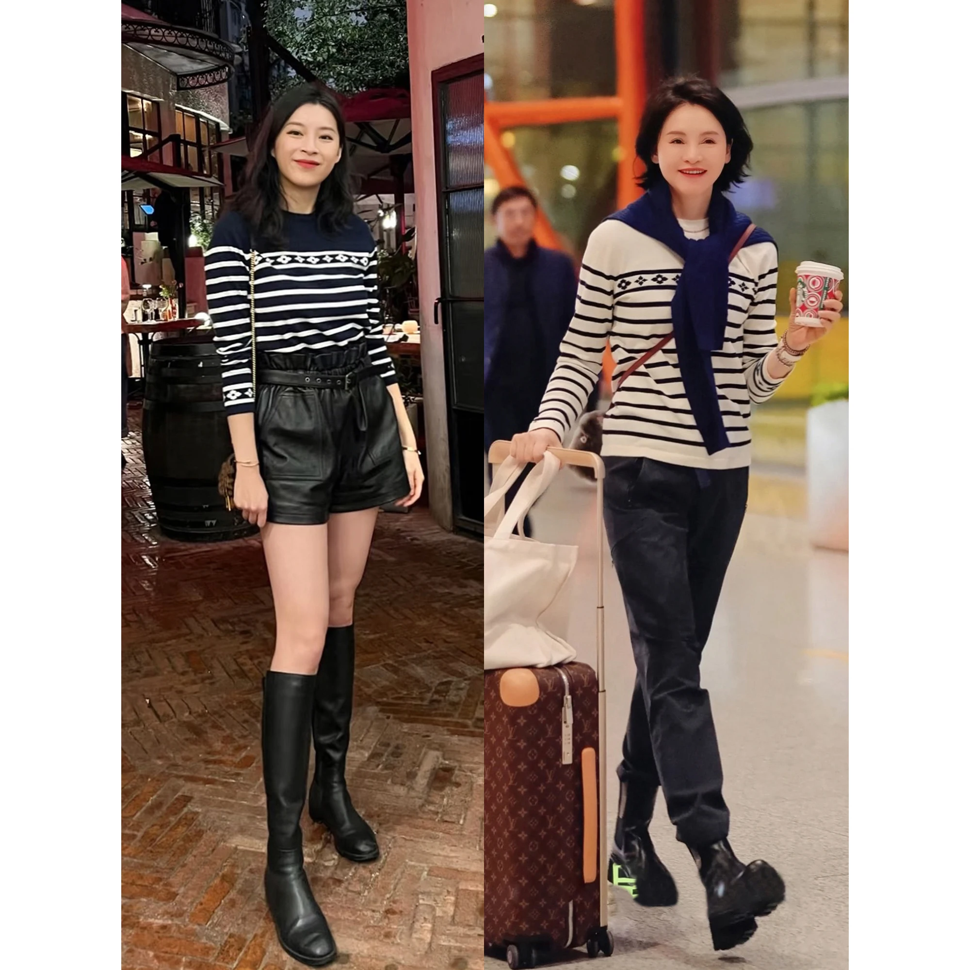 

New Sle Loose Fit round Ne Long Sve Cotton Knitted Top Naval Sle Stripe Print Versatile Comfortable Commute Faion