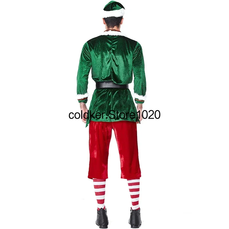 Navidad Cosplay disfraces de Halloween Festival para hombres mujeres verde Navidad elfo traje Santa Claus vestido de fiesta elegante conjunto de Cosplay