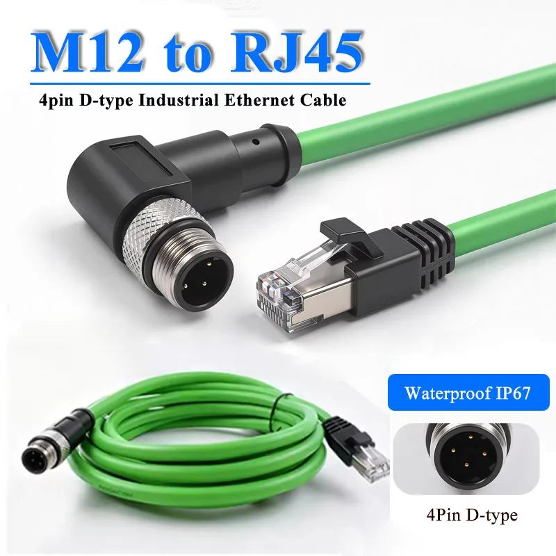 Elbow M12 D-type 4Pin to RJ45 Ethernet Cable Industrial Straight 4-pin Male Head D-encoded Sensor Plug Wire Compatible with SICK